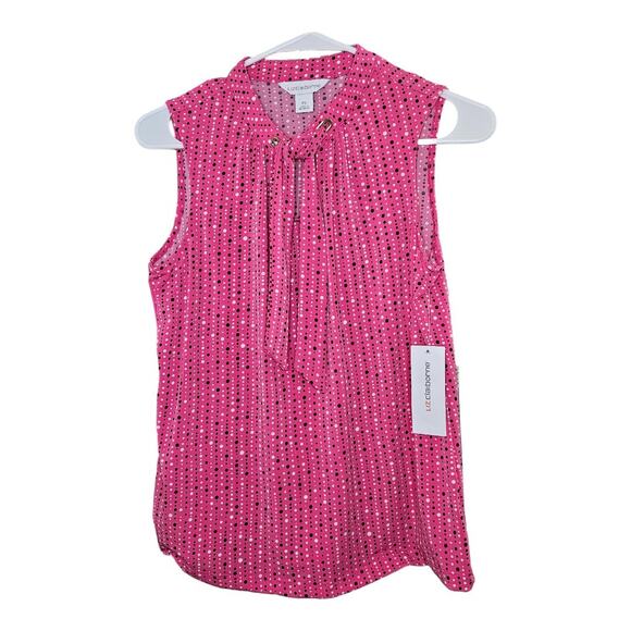 NEW Liz Claiborne Women's Keyhole Polka Dot Sleeveless Blouse in Pink (Size: PS) - Picture 1 of 4